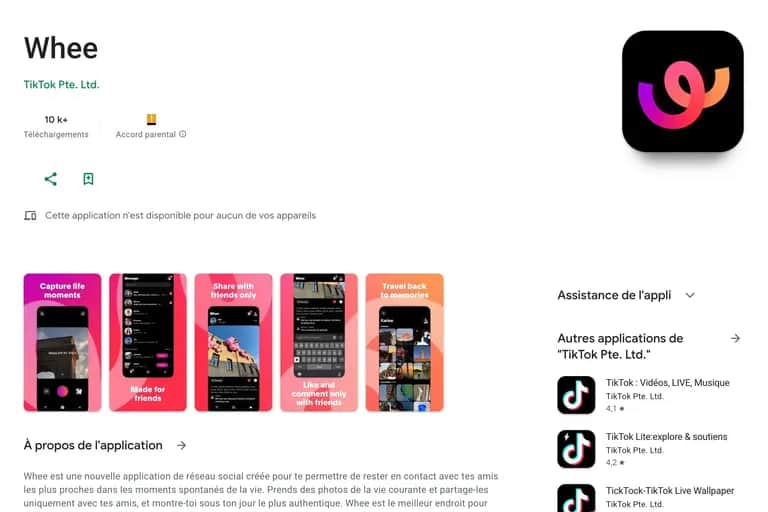 ByteDance lance Whee, une nouvelle application de partage de photos